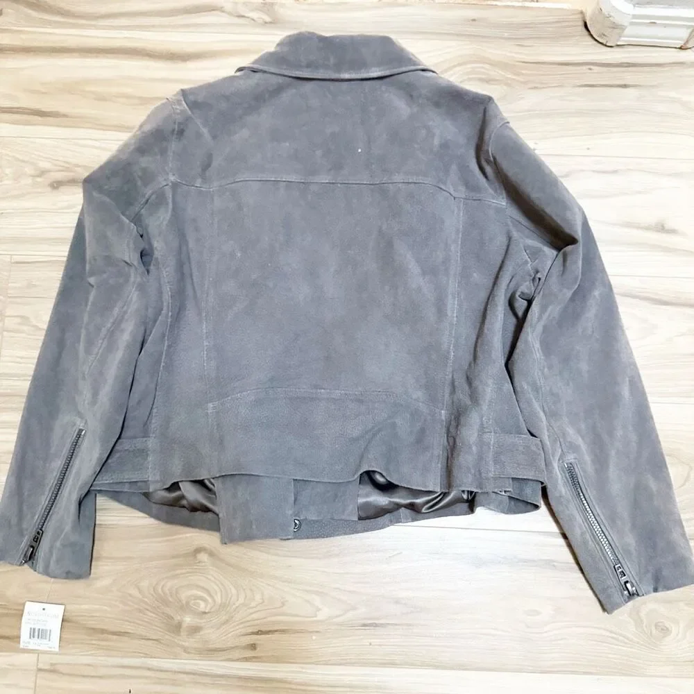 BLANK NYC | Suede Moto Asymmetrical Jacket High Altitude Gray Taupe | 1X (Plus) - Picture 8 of 10